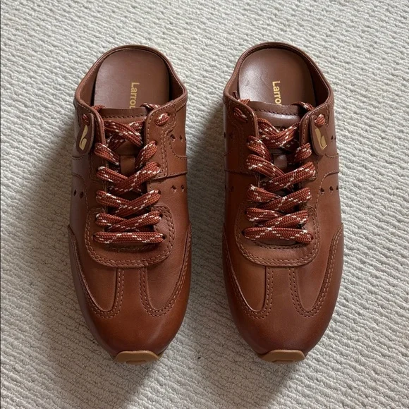Larroudé Brown Leather Stella Sneaker Mules NWOT - Picture 2 of 11